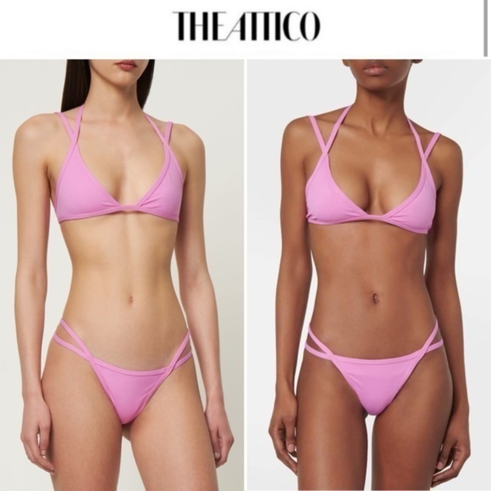 The Attico Halterneck Triangle Double-Strap Bikini in Bubble Pink sz XL NWT 399$